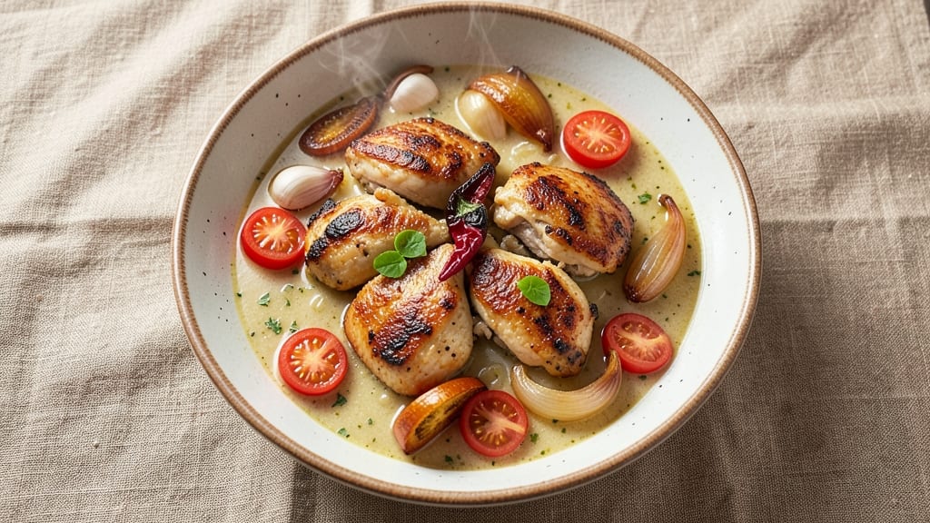 African Chicken Soup Recipe: Spiced Tomato-Basil Broth with Tender Shreds