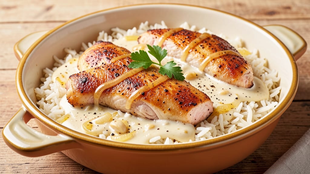 Baked Cream of Chicken and Rice Recipe: Creamy Velvety Texture in One Bake