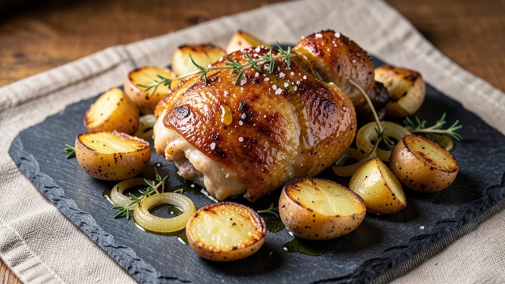 Baked Chicken With Potatoes and Onions Recipe: One-Pan Roast With Golden Crusts