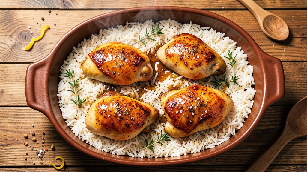 Baked Chicken Quarters and Rice Recipe: One-Pan Crispy Skin, Fluffy Grains