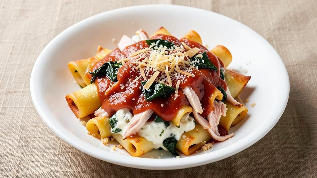 Maggiano's Chicken and Spinach Manicotti Copycat Recipe: Baked Pasta Layers With Gooey Ricotta and Herbed Cream